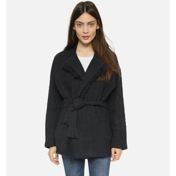 IRO Cauley Tweed Oversized Belted Fringe Cardigan Jacket Neiman Marcus 38 M $498 - Picture 1 of 15